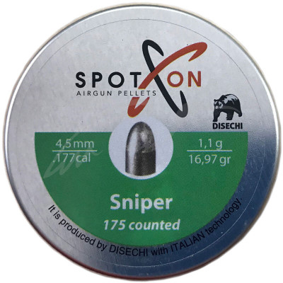 Кулі пневматичні Spoton Sniper 175 шт, кал. 4,5 мм. Вага - 1,1 г.
