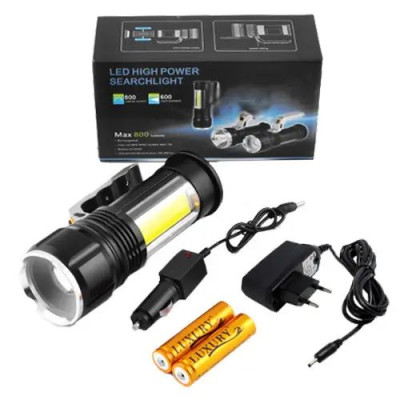 Ліхтар S912-XPE+COB (white+red) 1,28KW zoom ЗП220/12В 2х18650 3 режима