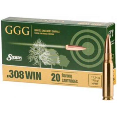 Патрон GGG Nosler 308 Win куля HPBT 175гр 11,3г 785 м/с 20шт/уп