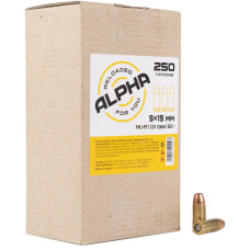 Патрон ALPHA 9 мм (9х19) куля FMJ-FP 124гр 8г 124г 360 м/с 250шт/уп