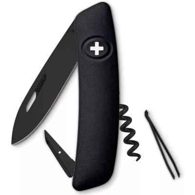 Ніж багатофункційний Swiza D01, all black, 6 ф., штопор