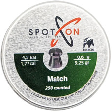 Кулі пневматичні Spoton Match 250 шт. кал. 4,5 мм. Вага - 0,6 г.