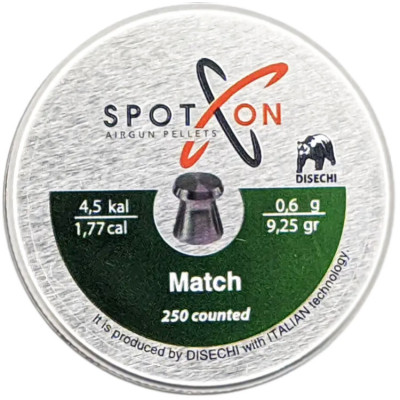 Кулі пневматичні Spoton Match 250 шт. кал. 4,5 мм. Вага - 0,6 г.