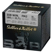 Патрон Sellier & Bellot Training 308 Win куля FMJ 180гр 11,7г 748 м/с 50шт/уп