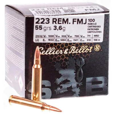 Патрон Sellier & Bellot Range Dynamics 223 Rem куля FMJ 55гр 3,6г 1006 м/с 100шт/уп Патрон Sellier & Bellot Range Dynamics 223 Rem куля FMJ 55гр 3,6г 1006 м/с 100шт/уп