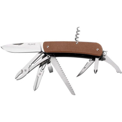 Ніж багатофункціональний Ruike Criterion L51, (8.5 см) 12C27 / G10 коричневий, 23 інстр.
