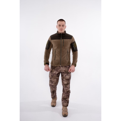 Кофта флісова SAFARI TACTICAL з вставками Soft Shell на плечах Хакі L