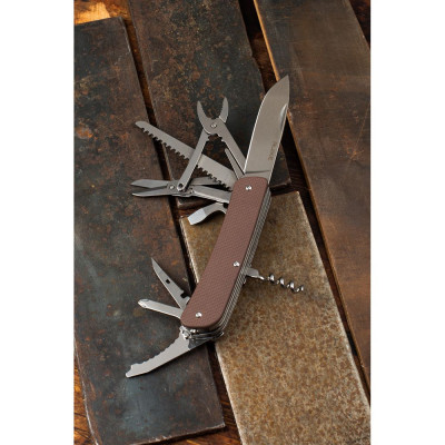 Ніж багатофункціональний Ruike Criterion L51, (8.5 см) 12C27 / G10 коричневий, 23 інстр.